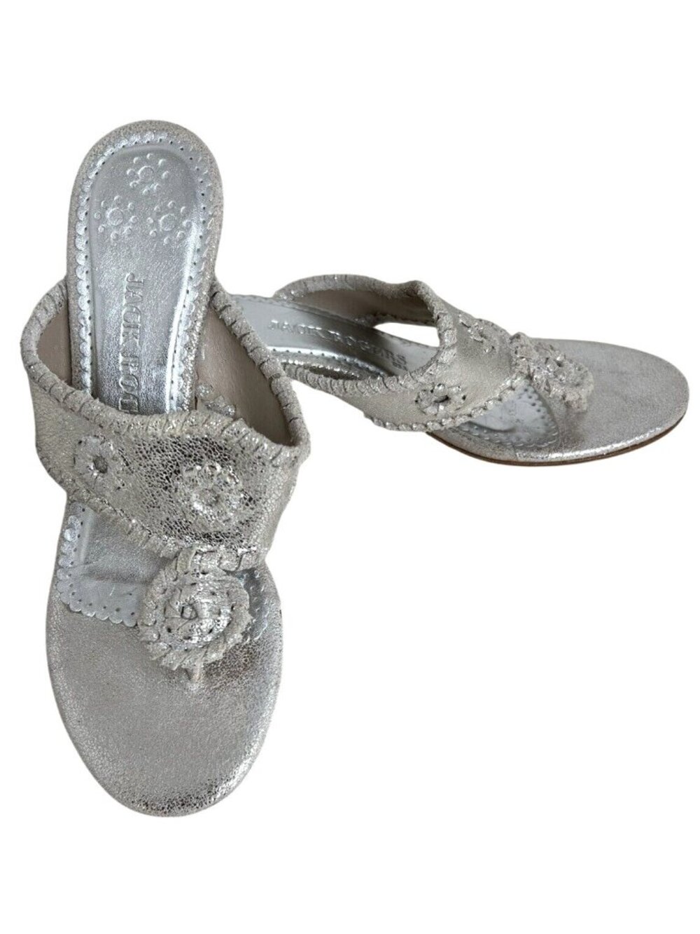 Jack Rogers Womens Silver Maggie Sandals Leather Slip-On Size 6M